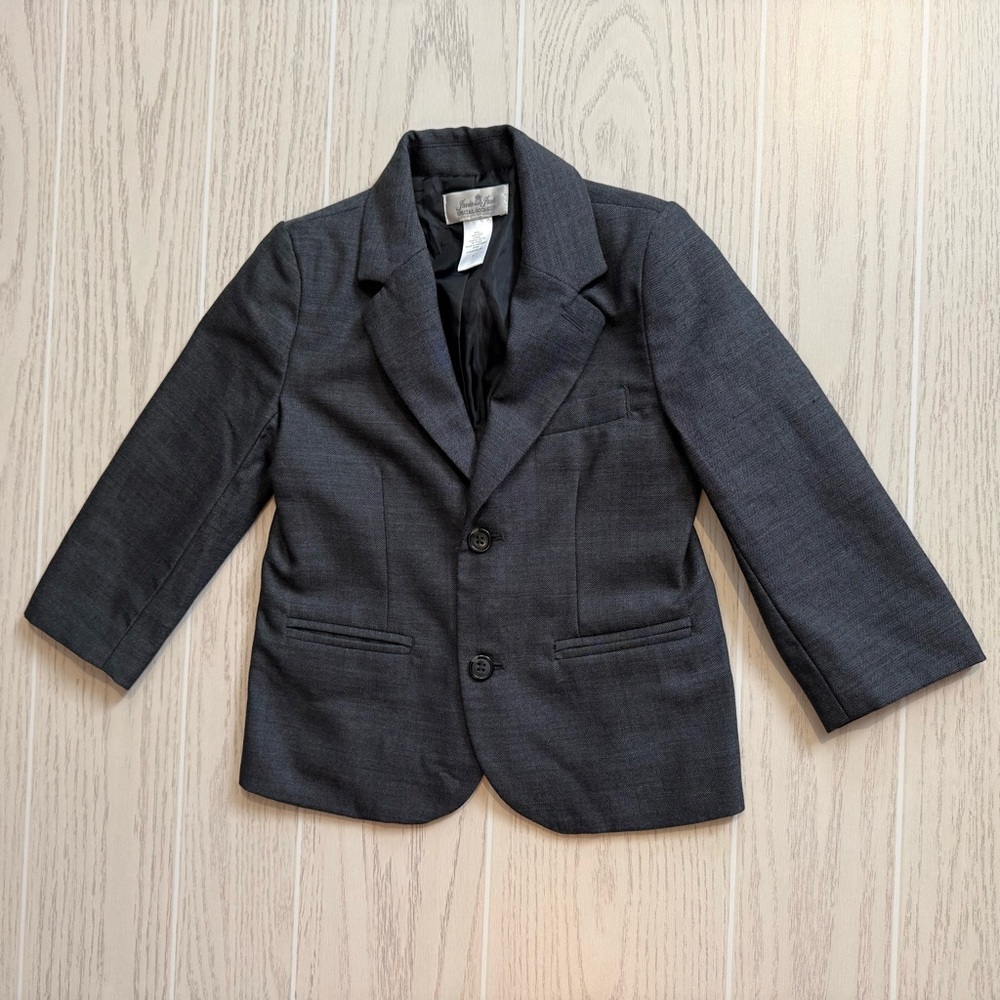 Janie and Jack Toddler Boys Size‎ 3T Gray Wool Herringbone Blazer Formal Jacket